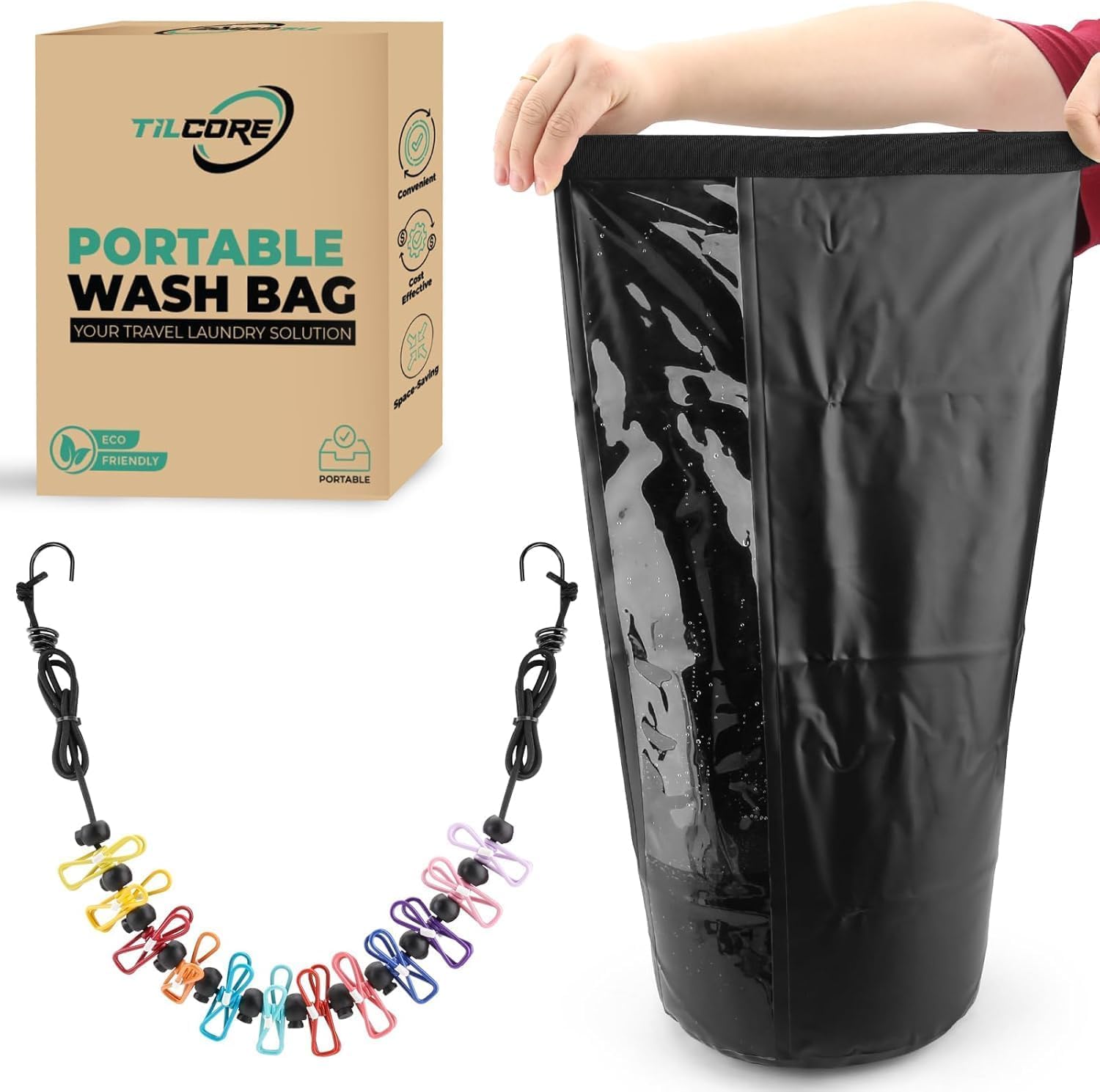 Travel Washing Machine & Retractable Clothesline - Hand Washing Machine & Portable Clothes Washer - Durable Travel Laundry Wash Bag & Camping Washing Machine - Portable Manual Clothes Washer
