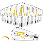 Hizashi Vintage LED Edison Bulb Dimmable, 6W Equivalent 60W, 3000k Soft White, E26 Base Led Light Bulbs, 700LM, UL Listed, High CRI 95+ Eye Protection, Clear Glass, Pack of 12