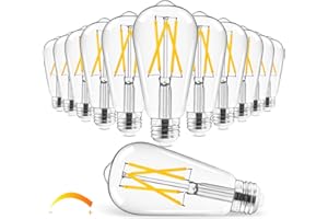 Hizashi Vintage LED Edison Bulb Dimmable, 6W Equivalent 60W, 3000k Soft White, E26 Base Led Light Bulbs, 700LM, UL Listed, High CRI 95+ Eye Protection, Clear Glass, Pack of 12