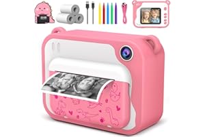 Usteetic Kids Camera Instant Print 1080p Instant Camera for Kids Aged 3-12 Ink Free Printing Dinosaur Toddler Camera Christmas Birthday Gifts for Boys Girls 3 4 5 6 9 8 9 10 11 12 Years Old (Pink)