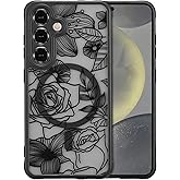 XIZYO Magnetic Case for Samsung Galaxy S25 Floral Rose Cute [Compatible with Magsafe] for Women Girls Aesthetic Pattern Slim TPU Shockproof Bumper Cover, Black