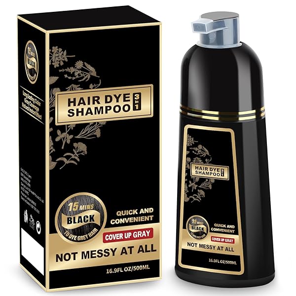 URRZNP 3 IN 1 HAIR DYE SHAMPOO FOR GRAY HAIR, HERBAL INGREDIENTS NATURAL SHAMPOO DYE FOR WOMEN & MEN (BLACK)