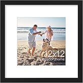 decorUhome 12x12 Picture Frame Fits 8x8 Photos with Mat, Black | Engineered Wood 12x12 Photo Frame with High Definition Plexiglass Cover for Wall Mounting, 1 Pack