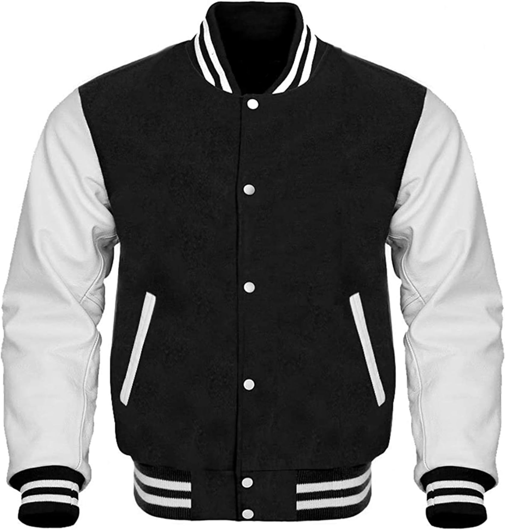 Design Custom Jackets Letterman Baseball Varsity Jacket White Leather Sleeves/Black