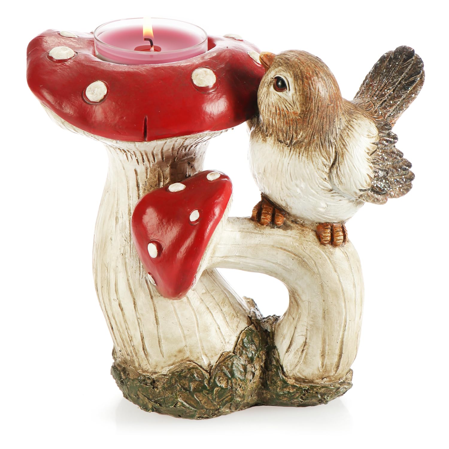 COM-FOUR® autumn decoration mushrooms - decorative display - fly agaric tealight holder - decorative candle holder - mushroom figure (1 piece - mushroom with tealight)