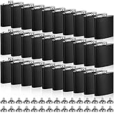 30 Pieces Hip Flasks Set Stainless Steel Liquor Flask with Funnel Metal Leak Proof Flask Pocket Whiskey Flasks for Men Women Bridesmaid Wedding Party Supplies (Black,6 oz)