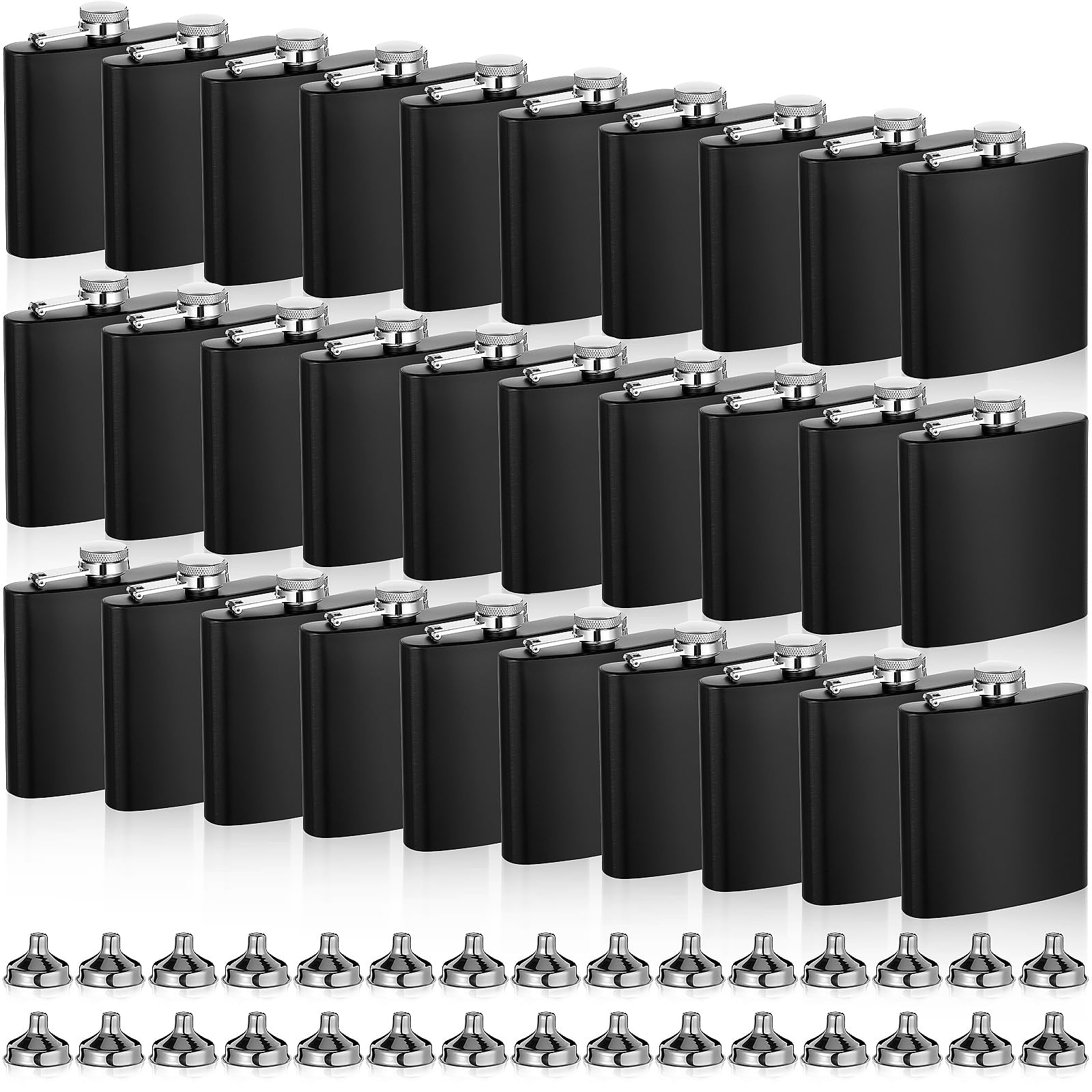 Photo 1 of 30 Pieces Hip Flasks Set Stainless Steel Liquor Flask with Funnel Metal Leak Proof Flask Pocket Whiskey Flasks for Men Women Bridesmaid Wedding Party Supplies (Black,6 oz)