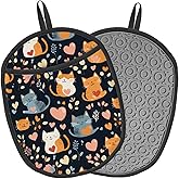 Cats Pot Holders for Kitchen and Hot Pads Set, 2 Pack Heat Resistant to 500°F, Non-Slip Silicone Oval Pads 7.5 x 9.4 Inch for Cooking, Baking, Grilling