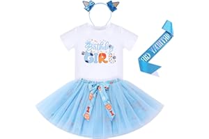 IDOPIP Blue Birthday Girl Outfit for Baby Toddler Girls Birthday Shirt Tutu Skirt Dog Ears Sash Cake Smash Photo Shoot 1-6T