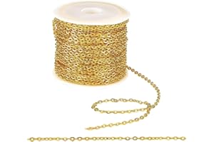 PH PandaHall 33 ft Necklace Chains 2.2mm Golden Iron Cross Chains Link Flat O-Shaped Cable Chains Craft Jewelry Chain for DIY Necklace Bracelet Jewelry Making, 3x2.2x0.6mm