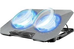 Laptop Cooling Pad, Cooler Pad Chill Mat 2 Quiet Fans LED Lights and 2 USB Ports 5 Height & with Adjustable Speed Mounts Meta