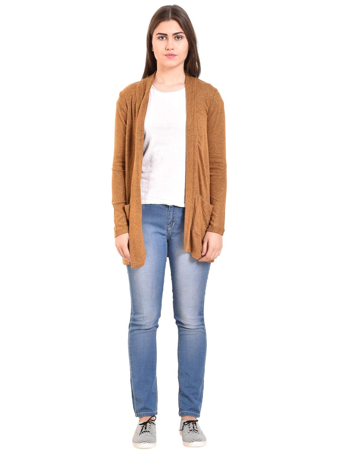 mansicollections mustard thigh length full sleeve cardigan for women