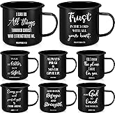Yiyiring 8 Pcs Easter Christian Enamel Mugs 16oz Religious Inspirational Coffee Mugs with Bible Verse Christian Drinking Cups with Scripture Easter Gifts for Men Women Church(English, Black)