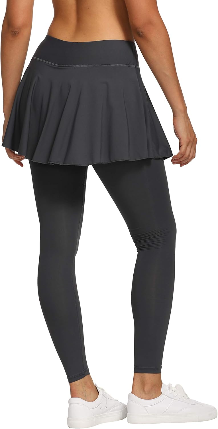 CQC Women's Tennis Skirt Leggings Athletic Sports Skorts Gym Running Golf Workout Bottoms with Pockets: Clothing