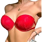 Viomisha Push Up Strapless Lace Bra for Women Padded Anti-Slip Seamless Mutiway Bra Underwired Invisible Supportive Bras