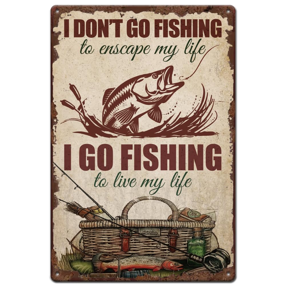 SUPERDANT Vintage Metal Tin Sign Go Fishing Metal Tin Sign Funny Fishing Tin Signs Man Cave Bedroom Lake House Cabin Wall Art Decor Retro Art Poster for Fishing Enthusiasts Gifts