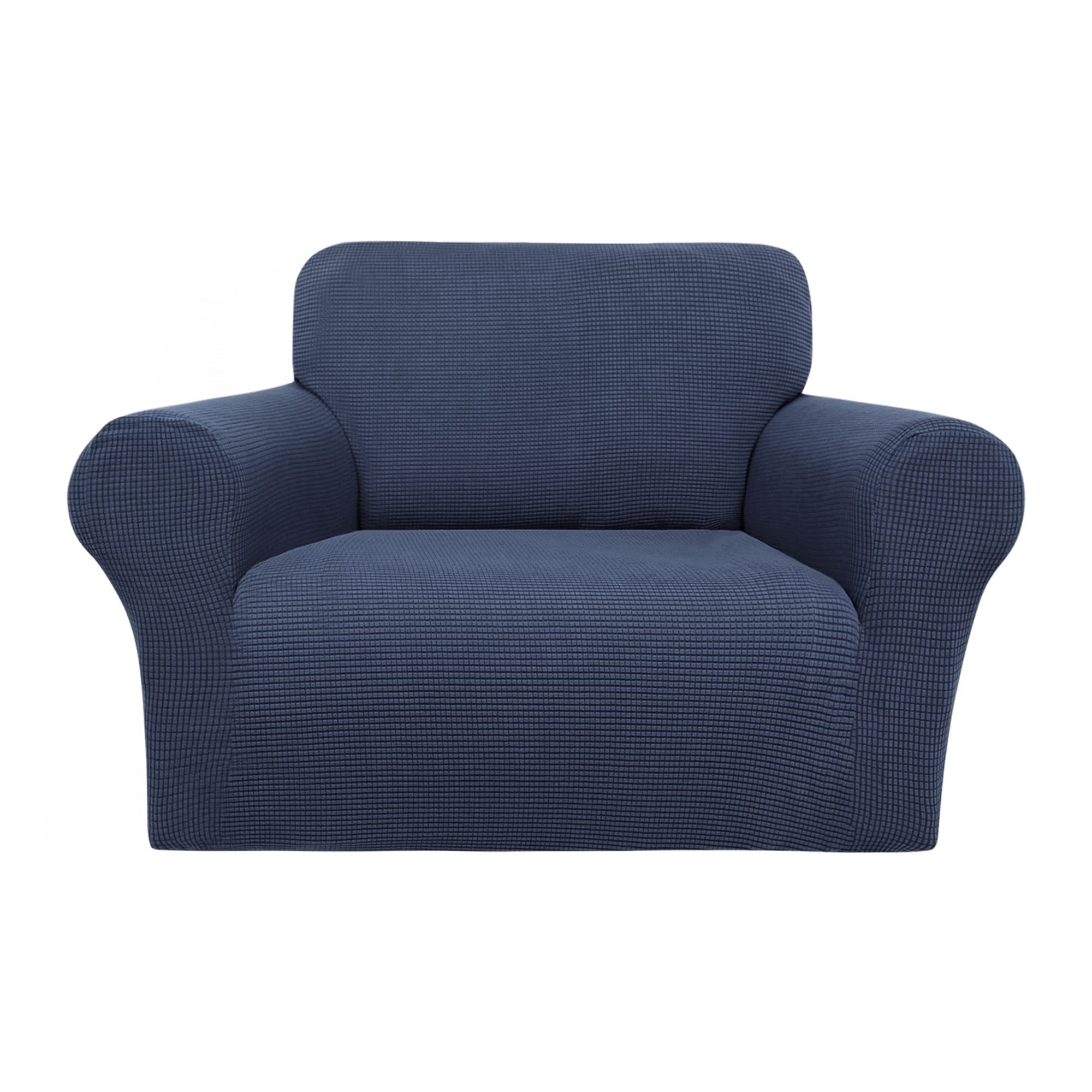 PiccoCasa Stretch Sofa Slipcover, 1-Piece Couch Seat Cover for Sofa Living Room - Spandex Jacquard Checks Sofa Covers, Washable Couch Furniture Cover for Dogs Navy 1 Seater