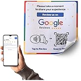 NFC Google Review Sticker - Boost Customer Feedback with Tap & Scan QR - No App, No Subscription - Works on iPhone & Android (1, Square 4.72")
