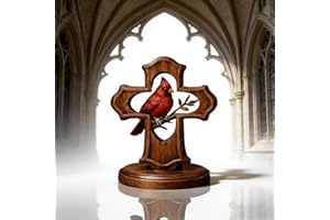Handcrafted Cardinal Cross Ornament, Wooden Memorial Gift with Crimson Cardinal and Olive Branch Design for Bereavement Sympa