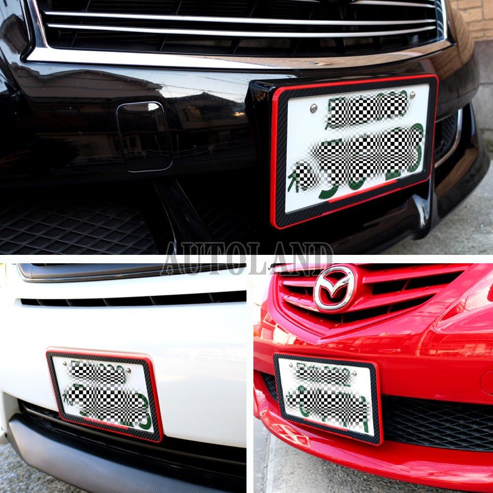 Amazon Alteed カーボンデザインナンバープレートフレーム 3d織込調カーボンデザイン 汎用ナンバーカバー枠 車検対応 赤 ナンバーカバー ホルダー 車 バイク