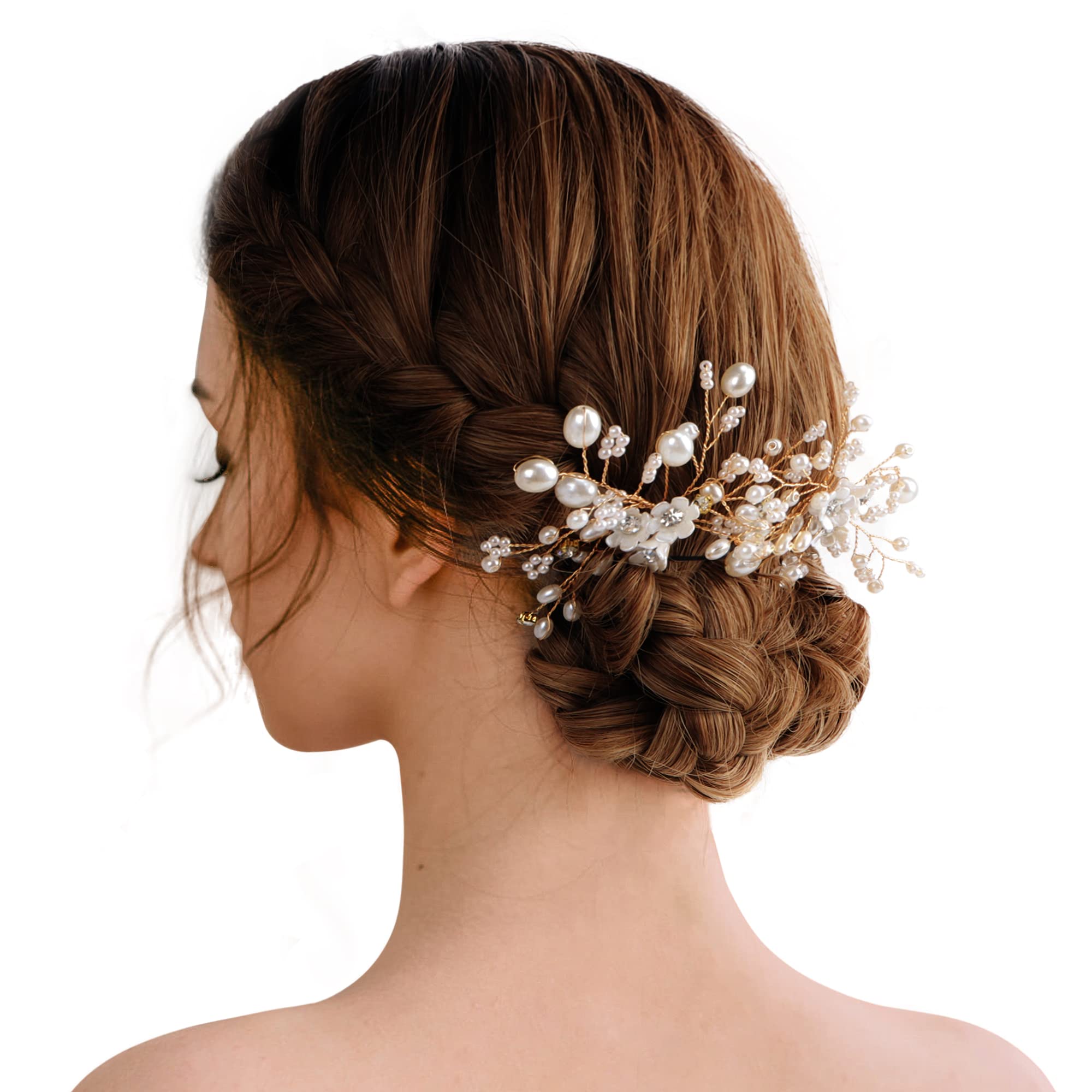 LADES Bridal Hair Pins - 2pcs Fashion Retro Elegant Ladies Pearl Rhinestone Hair Accessories for Wedding Bridal Jewelry Bridal Hair Accessories Headpiece Wedding Accessories, Gold-C, 1.0 count