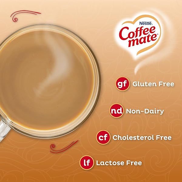 COFFEE MATE 30622 THE ORIGINAL FAT FREE 16 OZ. COFFEE CREAMER (PACK OF 2); STIR IN THE RICH, INDULGENT TASTE ANYTIME FOR A CLASSIC CUP THAT’S NON-DAIRY, LACTOSE-FREE, CHOLESTEROL-FREE & GLUTEN-FREE