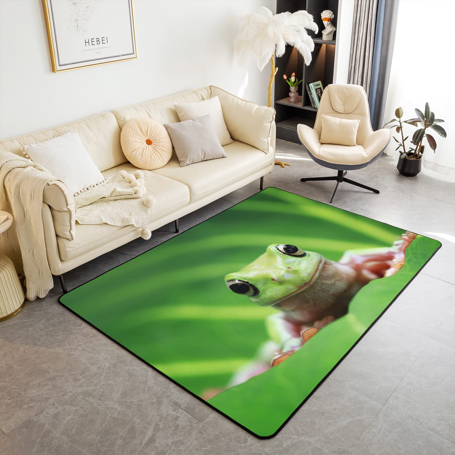 Loussiesd Frog Rugs for Living Room Bedroom Full Kawaii Decor Area Rug for Kids Tropical Amphibian Indoor Floor Mat Teens Animal Print Green Accent Rug 150 * 200cm โ image 1