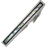 MENDEPOT Men Abalone Center Onyx Rim Tie Clip In Box Birthday Tie Bar Gift