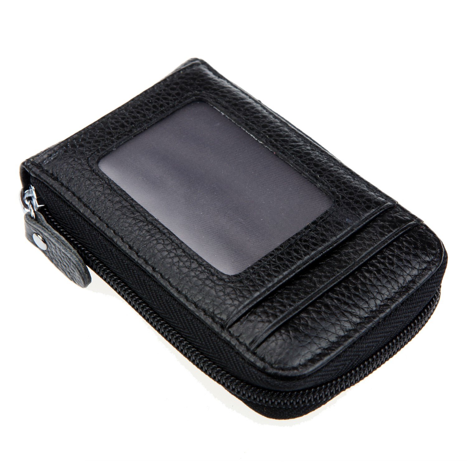 Photo 1 of DEEZOMO RFID Blocking Genuine Leather Mini Credit Card Case Organizer Compact Wallet with ID Window - Black
