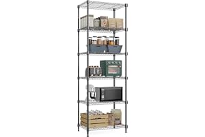 M MZG MZG 6 Tier Storage Rack Metal Wire Shelving Unit, Storage Standing Shelf Organizer for Laundry Bathroom Kitchen Pantry Closet Garage Basement Utility Room, Black 15.8" D x 23.6" W x 70.5" H