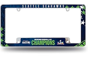 Rico Industries NFL Football Seattle Seahawks 2026 Super Bowl LX Champions 12" x 6" Chrome All Over Automotive License Plate 