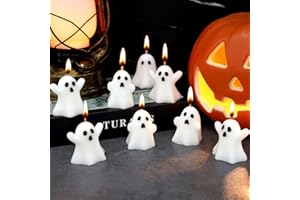 RGQSUN 12 PCS Halloween Ghost Candles Spooky Candles White Floating Candles Halloween Decorative Tabletop Candle White Dripless Wax Burning Candle for Holidays Party