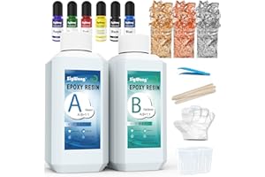 SIGWONG Epoxy Resin - 17.6OZ Crystal Clear Coating Kit, Not Yellowing No Bubble Easy Mix 1:1 Ratio, 2 Part Casting Resin for Art, Craft, Jewelry Making, River Tables, with Pigment, Gold Foil Flakes