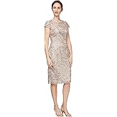 Alex Evenings Womens Short Knee Length Floral Embroidered Cocktail Sheath, Wedding Guest Dress, (Petite and Regular Sizes)