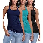 Pafnny 3 Packs Racerback Tank Tops for Women Long Workout Top Cotton Yoga Undershirt Gym Athletic Camisole
