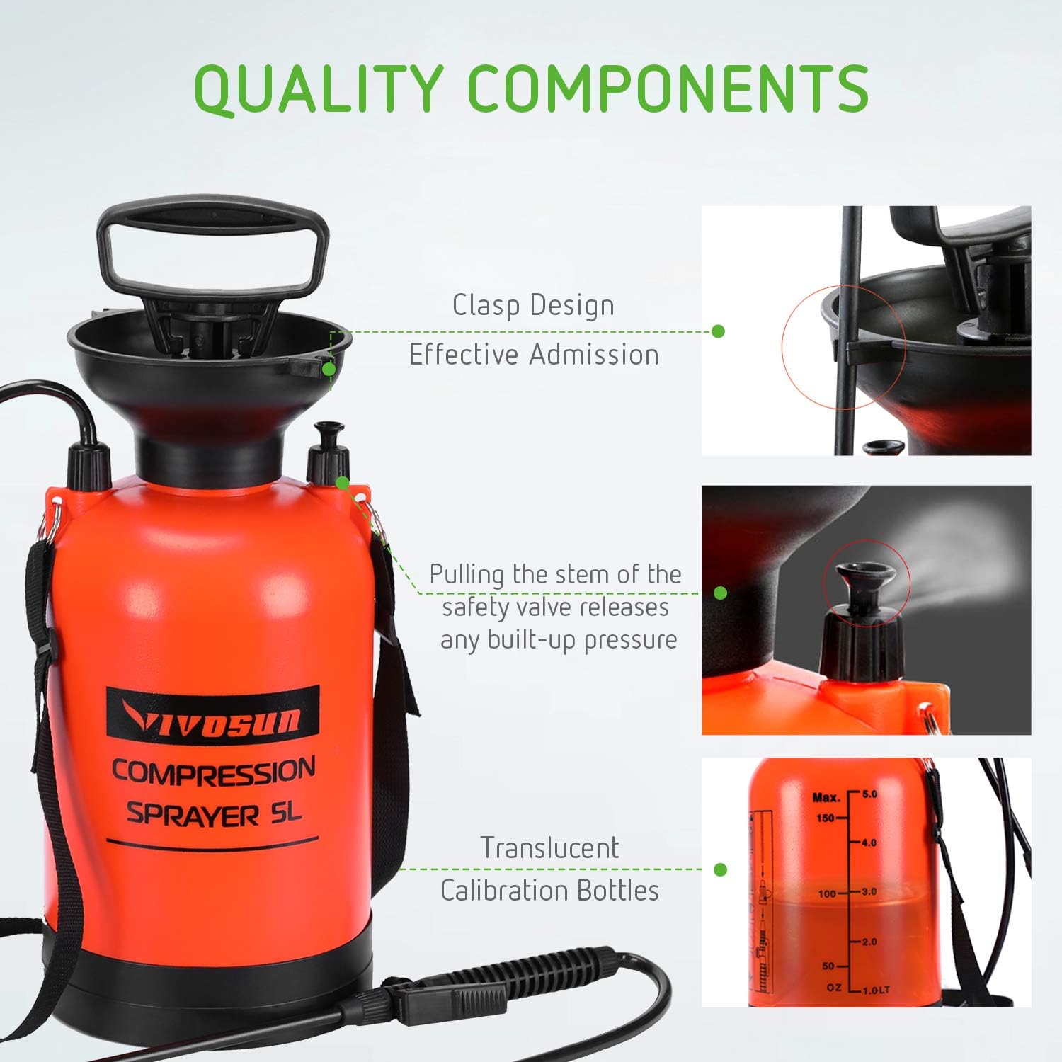 VIVOSUN 1.3 Gallon Lawn and Garden Pump Pressure Sprayer with Pressure Relief Valve, Adjustable Shoulder Strap: Garden & Outdoor