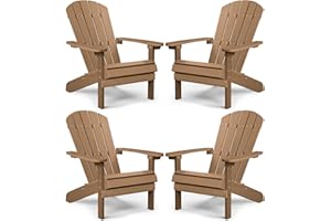 YEFU Adirondack Chairs Set of 4 Plastic Weather Resistant-Teak, Modern Poly Lumber Outdoor Chairs Like Real Wood, Widely Used in Outdoor, Patio, Deck, Outside, Fire Pit Garden, Campfire Chairs