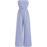 winkbay Women's Summer Striped Ruched Tube Top Romper Strapless Wide Leg Going Out Jumpsuits