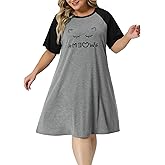 Agnes Orinda Plus Size Pajamas for Women Pajama Pockets Soft Nightshirt Cat Holiday Family Sleepdress Nightgown