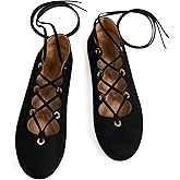 Diarilip Womens Ballet Flats Comfortable Soft Suede Round Toe Casual Retro Lace-Up Flat Shoes