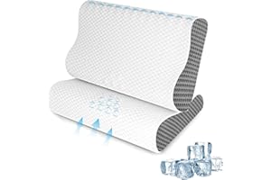 SUFOR 2 Pack Memory Foam Cooling Bed Pillows for Sleeping, Ergonomic Cervical Pillow for Neck and Shoulder Pain Relief, Adjustable Cold Pillow Set of 2,with Pillowcase （Grey）