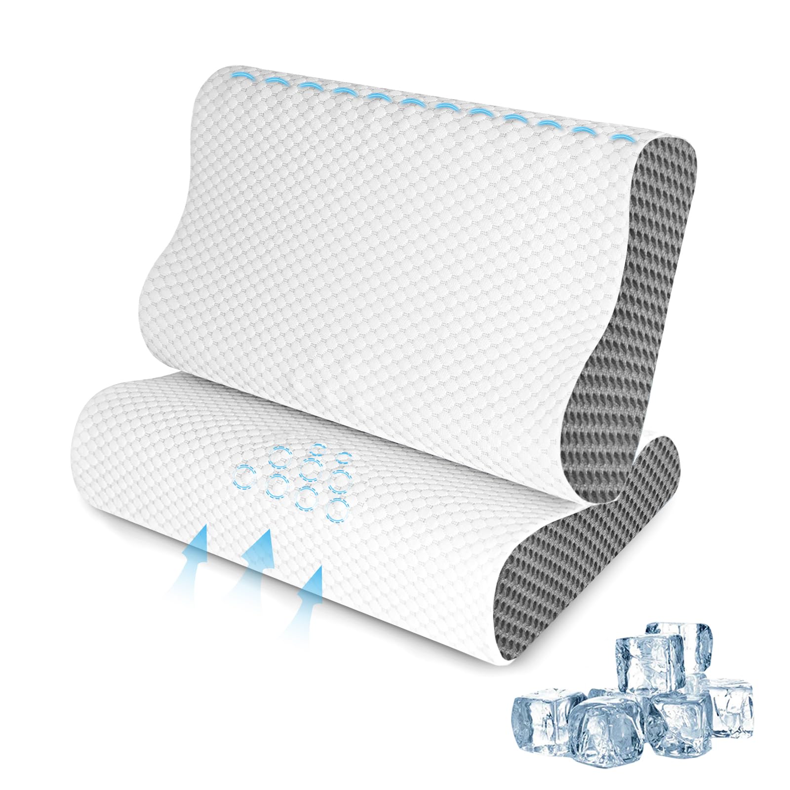Photo 1 of Memory Foam Pillows 2 Pack Neck Pillow - Neck Support Pillow for Pain Relief, Ergonomic Cervical Pillow for Sleeping, Orthopedic Contour Bed Pillow for Side, Back, Stomach Sleepers,Grey