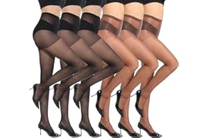 MANZI 6 Pairs 20D Women's Sheer Tights Ultra Thin High Waist Pantyhose Thigh Stockings