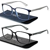 Madison Avenue 2 Pack Classic Square Blue Light Blocking Reading Glasses for Men, Sport Computer Readers Glasses Anti Glare