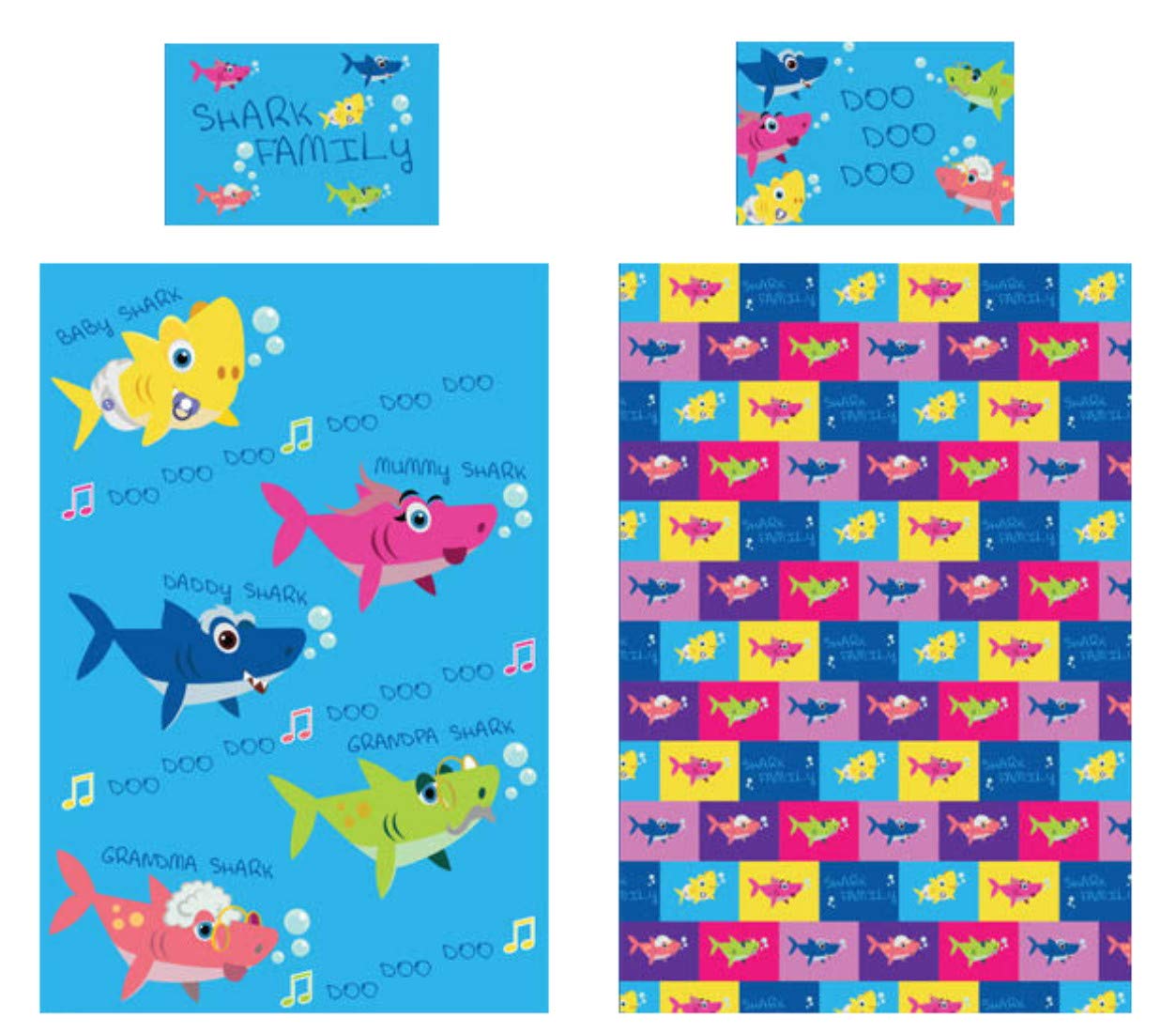 KidCollection Shark Family Single/Junior Duvet Cover Reversible Bedding Set (Single Duvet Cover)