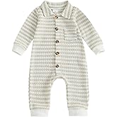 Thorn Tree Baby Boys Clothes Infant Knit Romper Long Sleeve Newborn Outfits Button Closure Onesie Turn Down Collar Jumpsuit