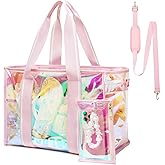 Sisipoet Large Beach Tote Bags for Women, 26L Iridescent Clear Tote Bag, Waterproof Tip-Proof Tote Bag for Beach, Gym