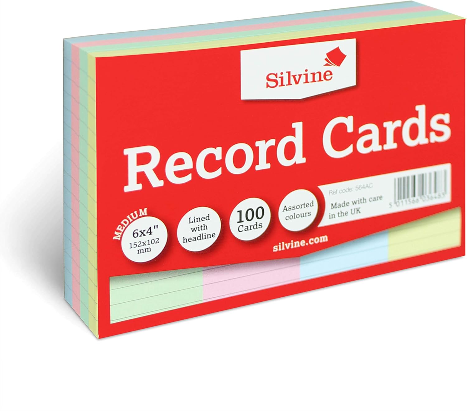 Silvine Record Cards Bulk Pack Of 500 - 6x4" White Lined With Headline, A6 Size, 5 Packs Of 100, UK Made
