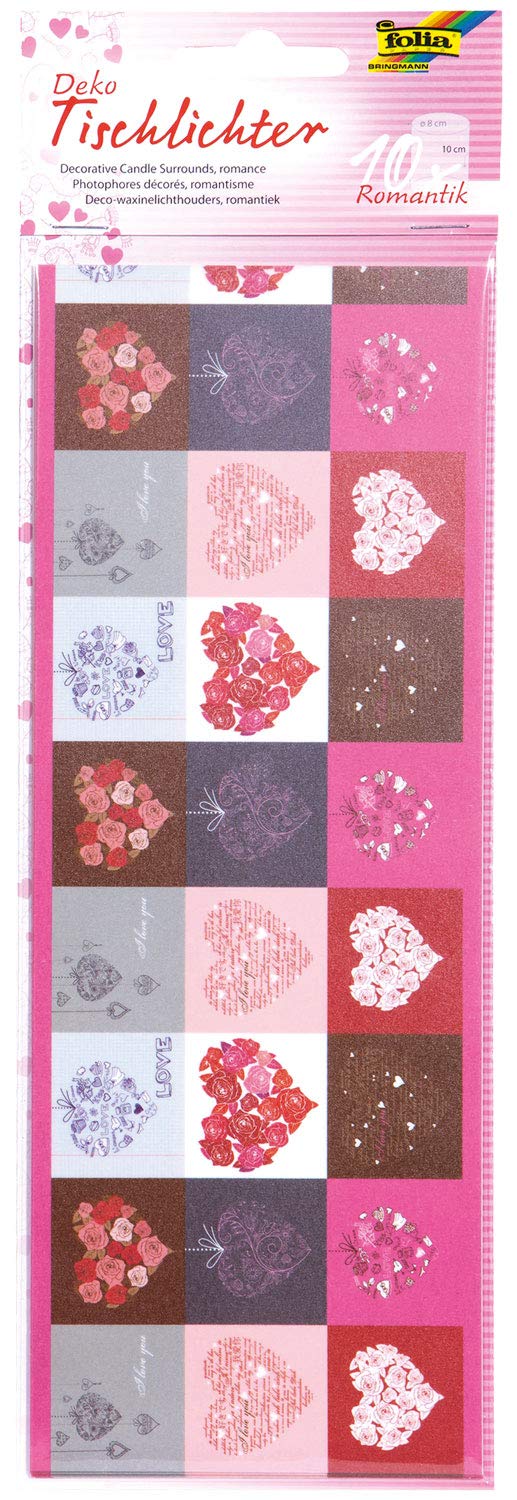 folia 95204 Decorative Table Lights Romantic Assorted in 3 Designs Pack of 10 Transparent Paper 115 g/m² Approx. 10 x 27 cm Diameter Approx. 8 cm Printed on One Side Ideal as Table Decoration