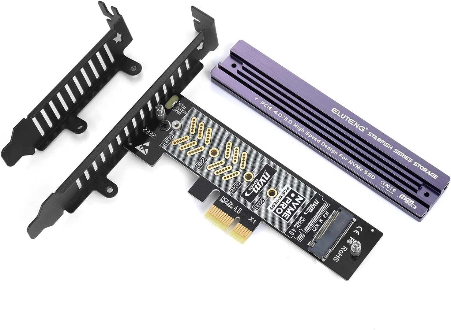 ELUTENG M.2 NVMe zu PCIe 4.0 X1 Adapter Karte, Aluminium-Kühlkörper-Lösung, M.2 SSD PCI Express NVMe Adapter Erweiterungskarte für PCIe 4.0/3.0 X1/X4/X8/X16 und 2230 2242 2260 2280 SSD